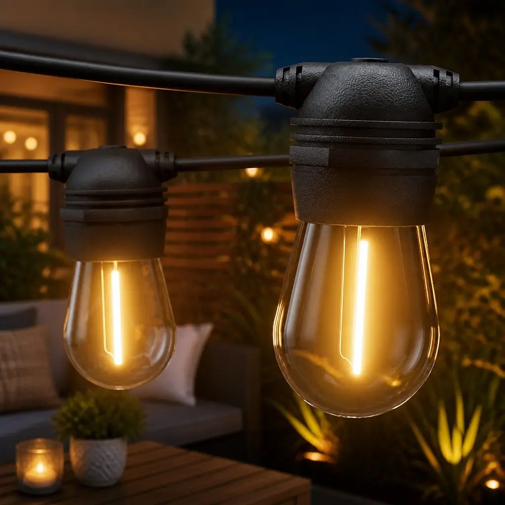 32m Solar Festoon String Lights Warm White LED Outdoor Christmas Party