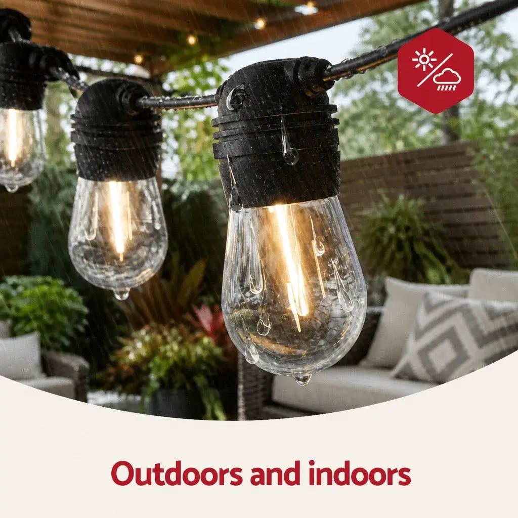 32m Solar Festoon String Lights Warm White LED Outdoor Christmas Party