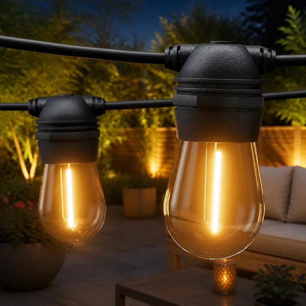 59m Solar Festoon String Lights Warm White Outdoor LED Christmas Party