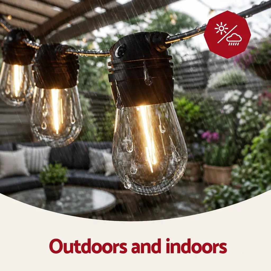 59m Solar Festoon String Lights Warm White Outdoor LED Christmas Party