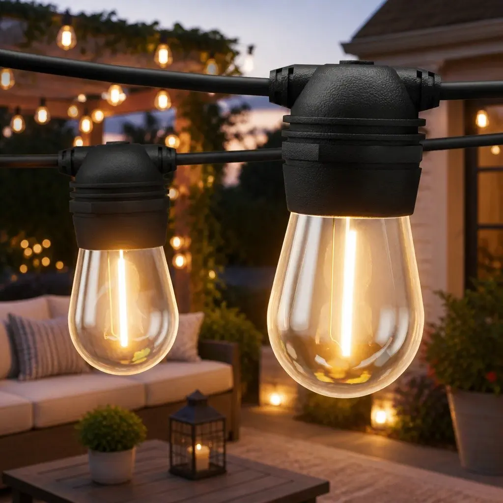 59m Solar Festoon String Lights Warm White Outdoor LED Christmas Party
