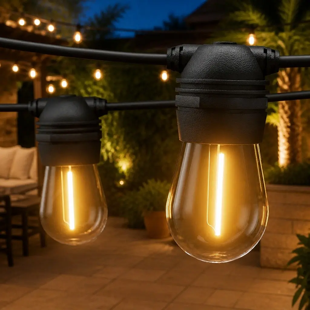 Solar Festoon String Lights 68m Warm White LED Outdoor Christmas Party