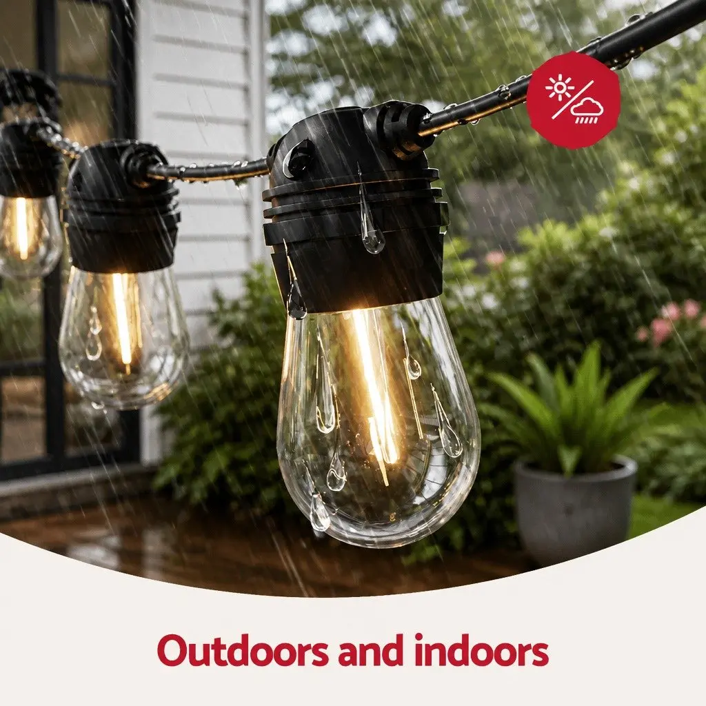 Solar Festoon String Lights 68m Warm White LED Outdoor Christmas Party
