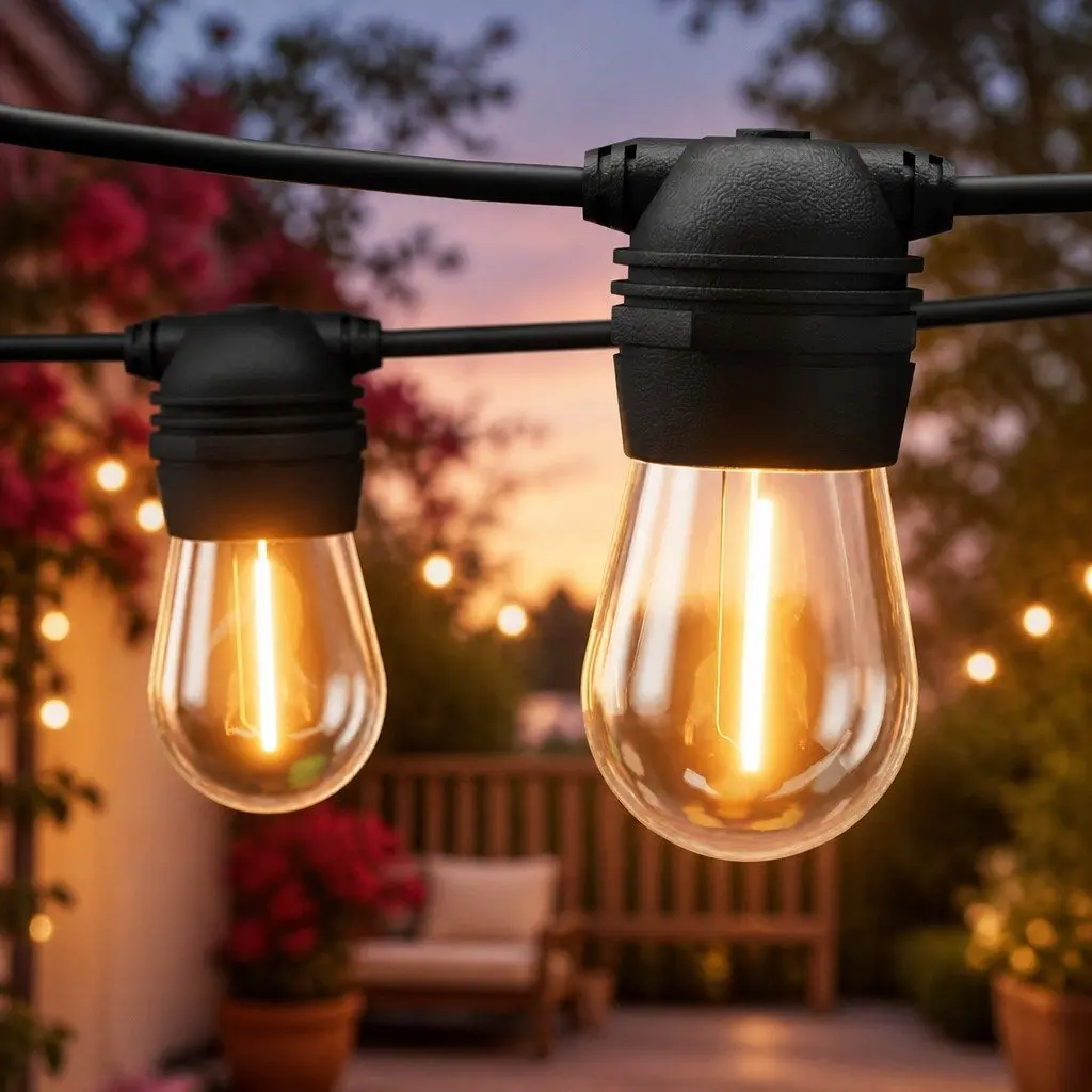 Solar Festoon String Lights 68m Warm White LED Outdoor Christmas Party