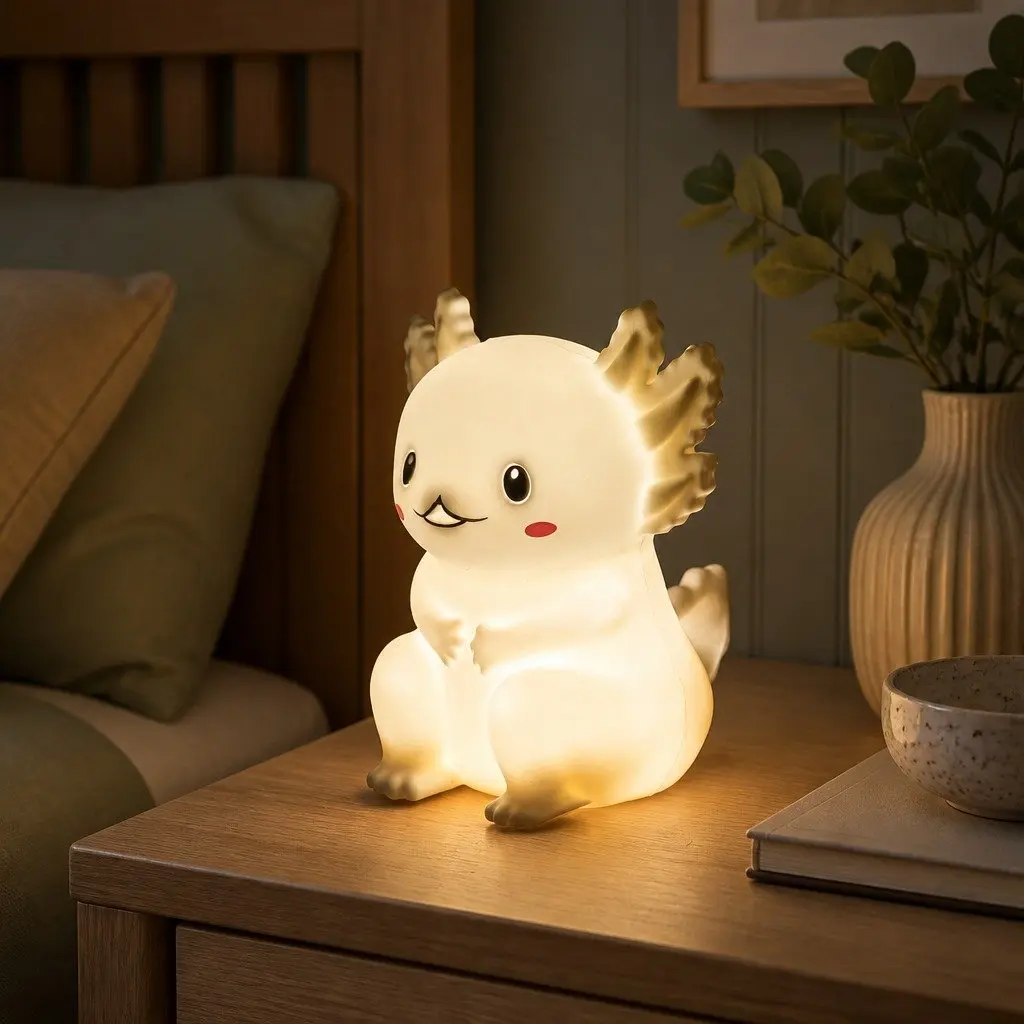 LED Light Soft Touch Silicone Axolotl Character 14cm x 10cm x 10cm for Children Kids Bedroom Nursery Decor