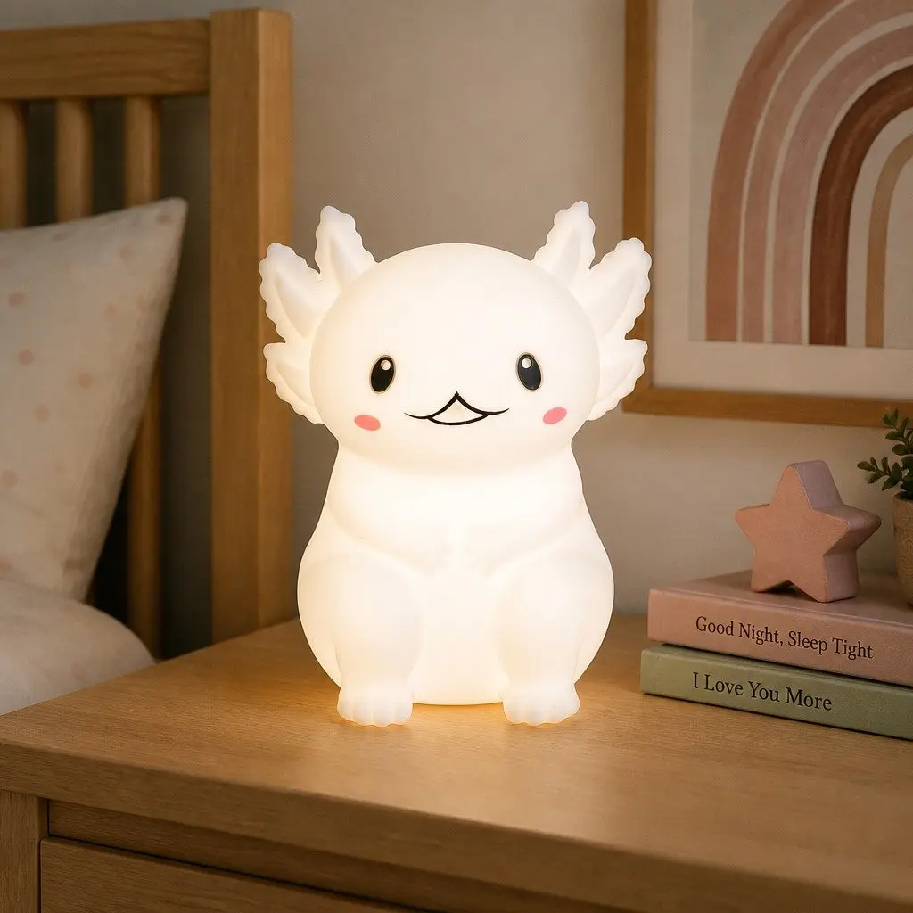 LED Light Soft Touch Silicone Axolotl Character 14cm x 10cm x 10cm for Children Kids Bedroom Nursery Decor