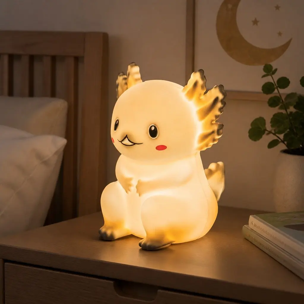 LED Light Soft Touch Silicone Axolotl Character 14cm x 10cm x 10cm for Children Kids Bedroom Nursery Decor