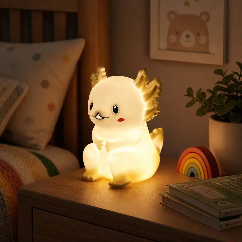 LED Light Soft Touch Silicone Axolotl Character 14cm x 10cm x 10cm for Children Kids Bedroom Nursery Decor