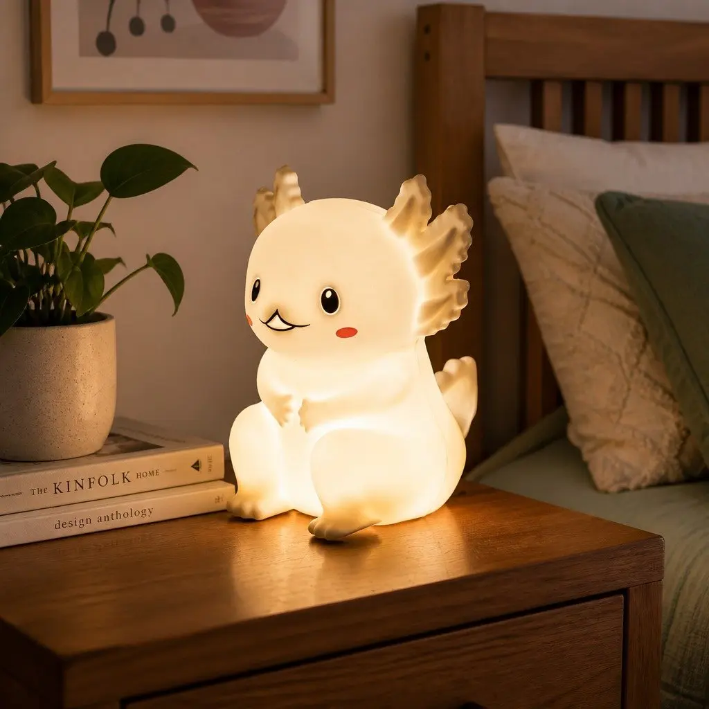 LED Light Soft Touch Silicone Axolotl Character 14cm x 10cm x 10cm for Children Kids Bedroom Nursery Decor