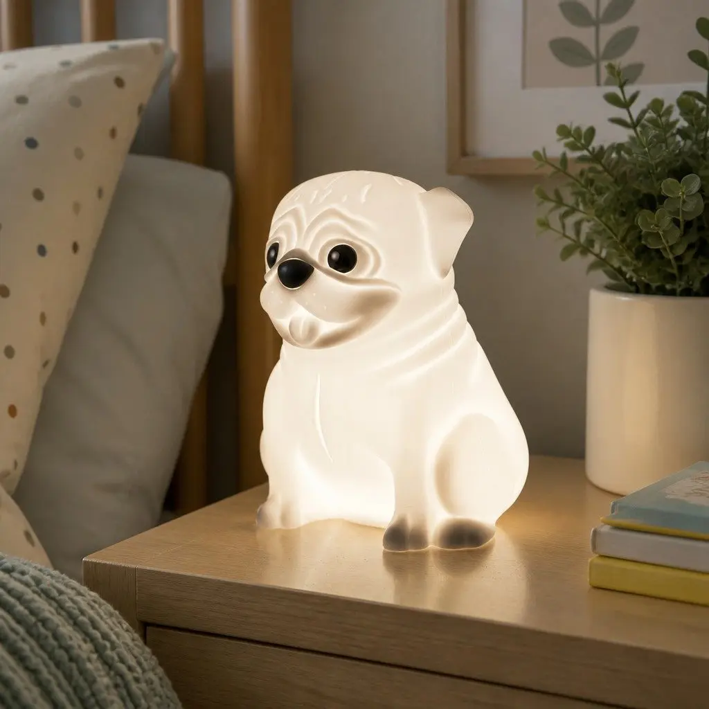 Pug Soft Touch LED Light Silicone Kids Bedroom Nightlight Nursery Decoration 13cm x 10cm x 15.5cm