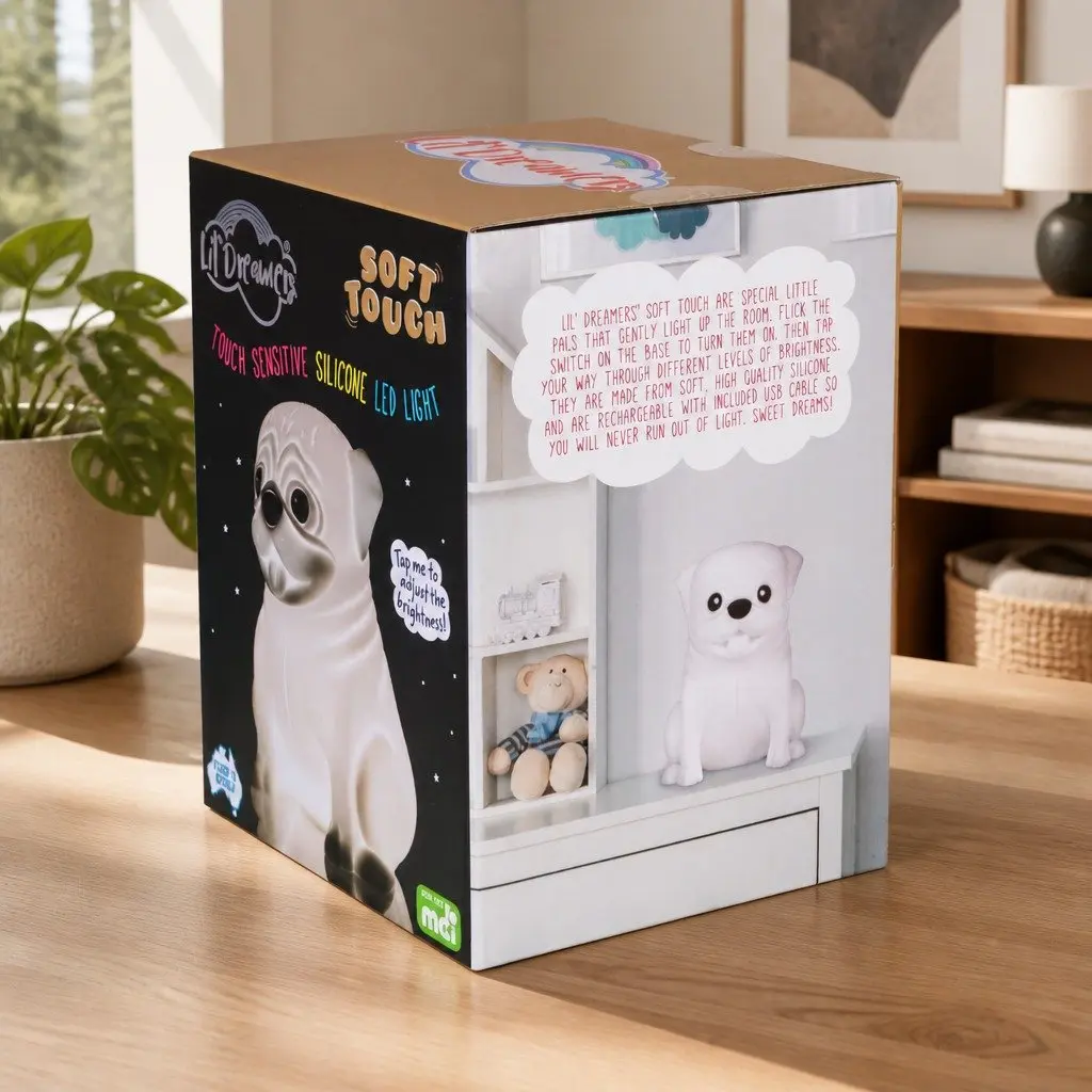 Pug Soft Touch LED Light Silicone Kids Bedroom Nightlight Nursery Decoration 13cm x 10cm x 15.5cm