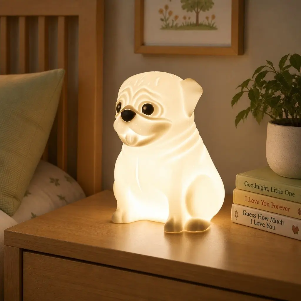 Pug Soft Touch LED Light Silicone Kids Bedroom Nightlight Nursery Decoration 13cm x 10cm x 15.5cm