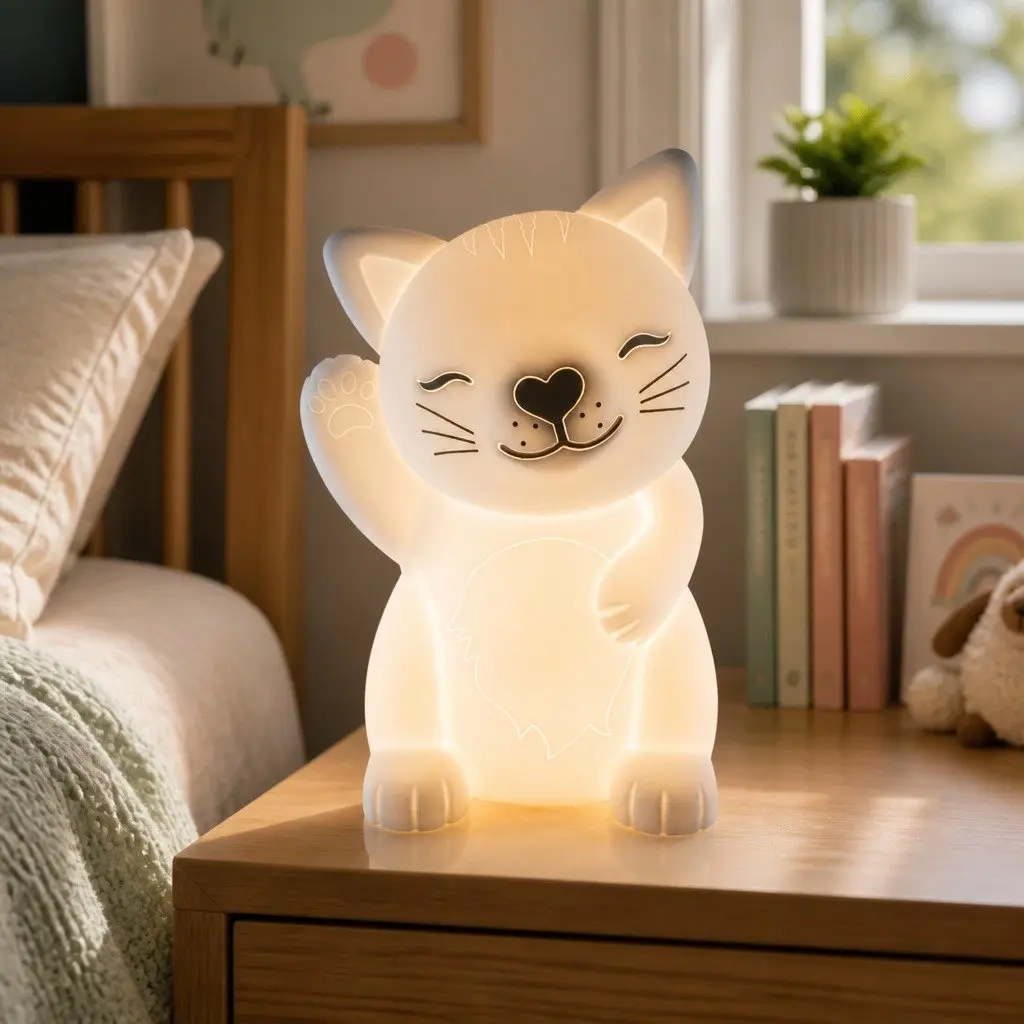 Cat LED Nightlight Soft Silicone Glow Lamp for Kids Bedroom Nursery Playroom 13cm Height
