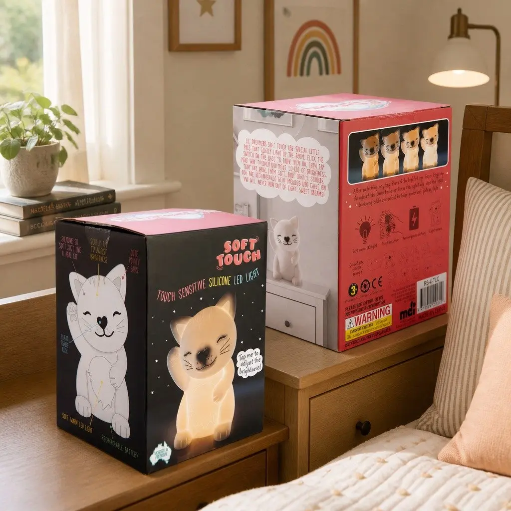 Cat LED Nightlight Soft Silicone Glow Lamp for Kids Bedroom Nursery Playroom 13cm Height