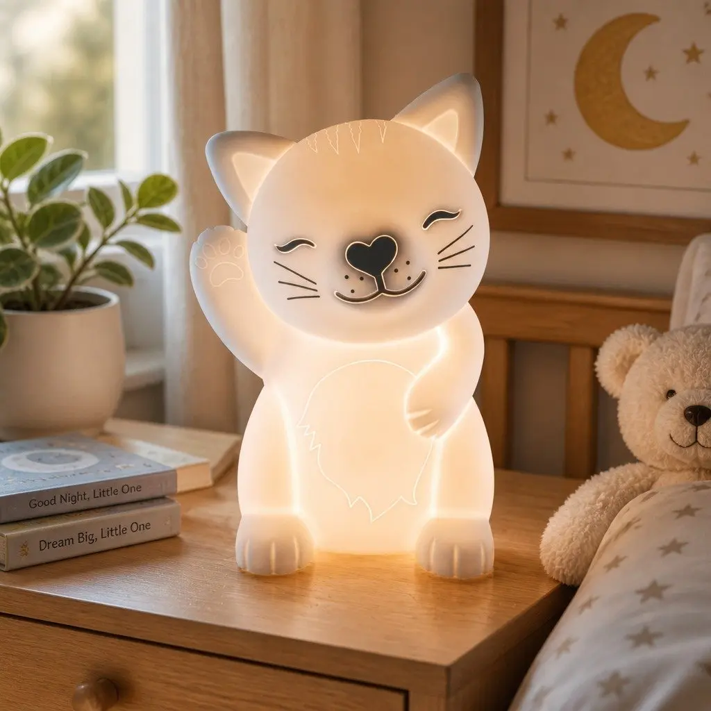 Cat LED Nightlight Soft Silicone Glow Lamp for Kids Bedroom Nursery Playroom 13cm Height
