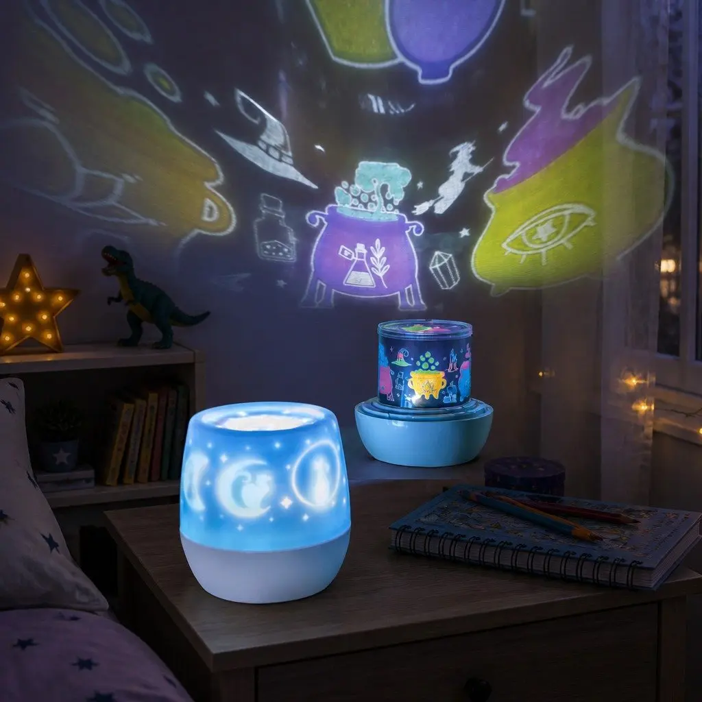Rotating Projector Light LED 12 cm x 12 cm x 13.5 cm Kids Bedroom Stars Moons