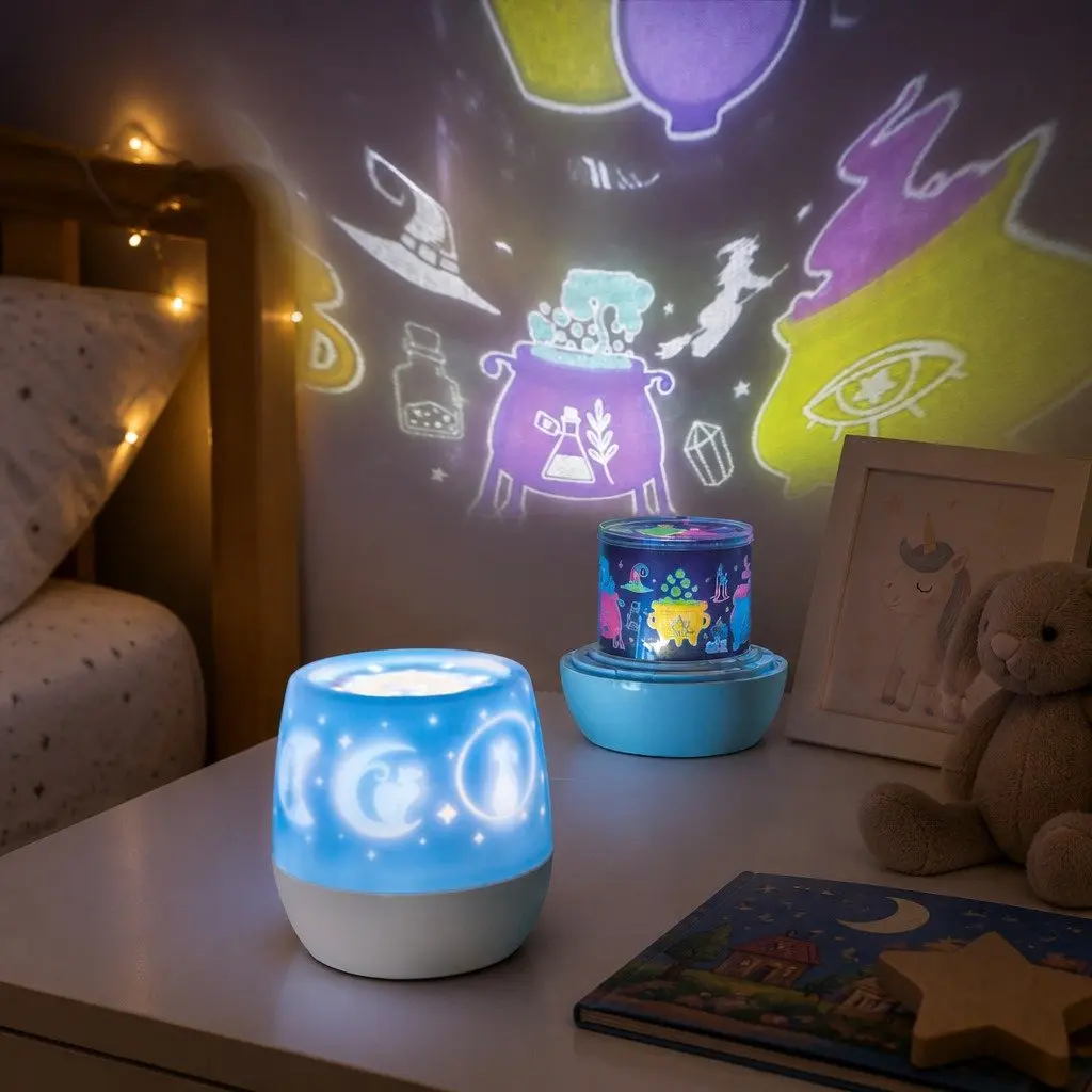 Rotating Projector Light LED 12 cm x 12 cm x 13.5 cm Kids Bedroom Stars Moons