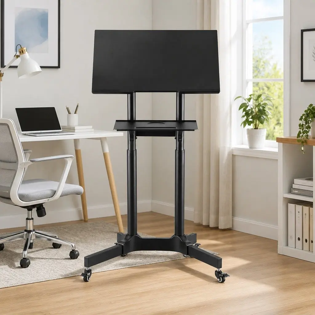 Mobile Lectern Stand Adjustable Height Black ABS Iron 60cm x 40cm 103cm to 125cm