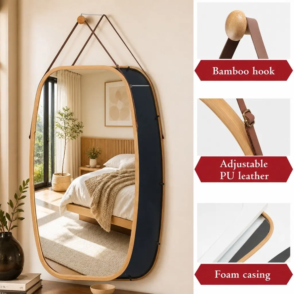 Bamboo Frame Mirror for Various Spaces