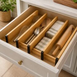 Bamboo Adjustable Kitchen Drawer Dividers 4 Pack Expandable Organizer 44-55cm