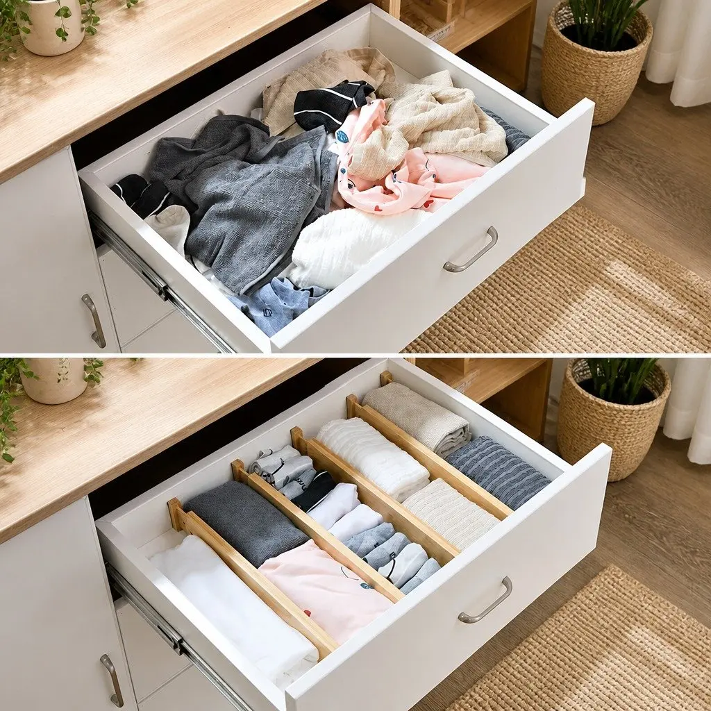 Bamboo Drawer Organizers 6 Piece Adjustable Dividers 44 to 55cm for Kitchen Bathroom Bedroom Storage