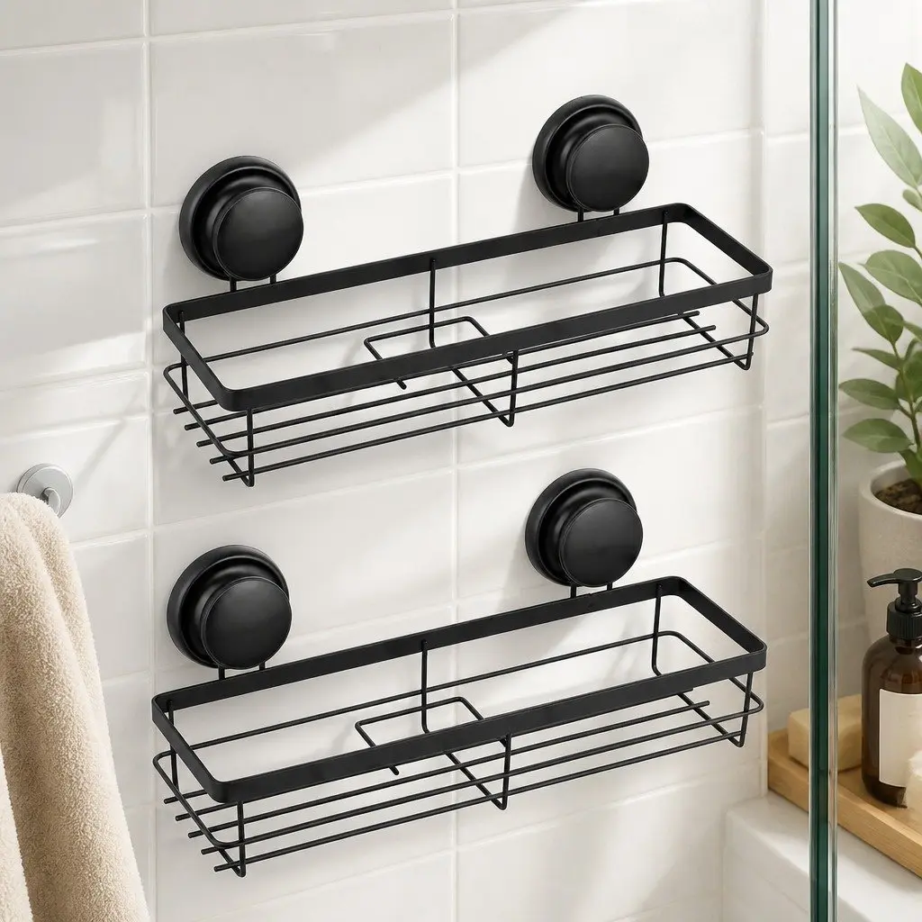 Corner Shower Caddy Basket Shelf Rack Organizer 2 Tier Waterproof Suction Cup 34 x 10 x 12 cm