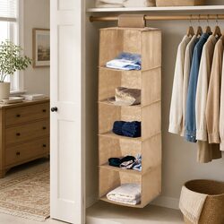 5 Tier Hanging Closet Organizer Shelf Storage for Clothes Closet Space Saving