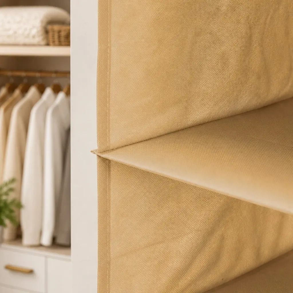 5 Tier Hanging Closet Organizer Non-Woven Material Space Saving Beige