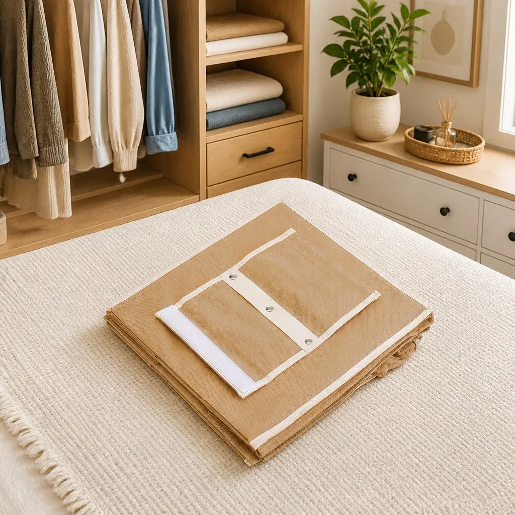 5 Tier Hanging Closet Organizer Non-Woven Material Space Saving Beige