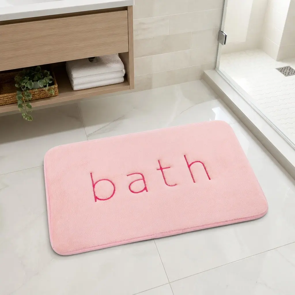 Memory Foam Bath Mat Soft Absorbent Non-Slip Pink Cushion 60x40cm