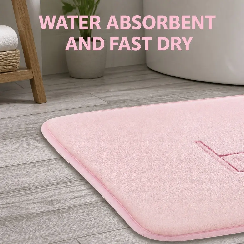 Memory Foam Bath Mat Soft Absorbent Non-Slip Pink Cushion 60x40cm