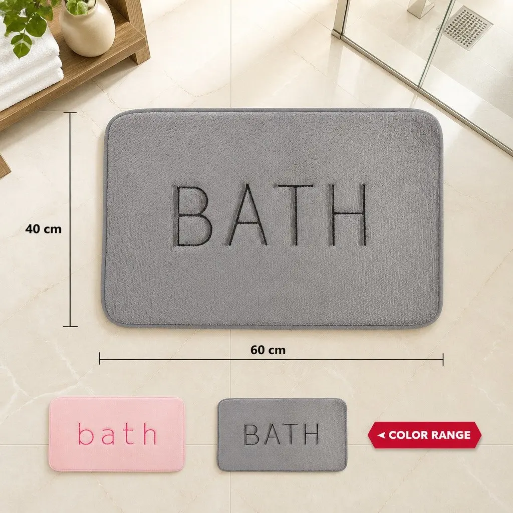 Bath Rug Mat Memory Foam Extra Thick Non-Slip Absorbent 60 x 40 cm Grey