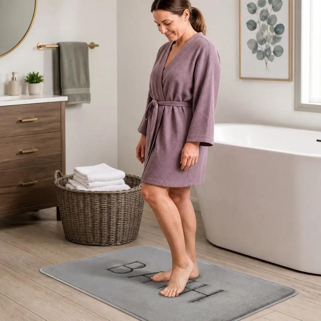 Bath Rug Mat Memory Foam Extra Thick Non-Slip Absorbent 60 x 40 cm Grey