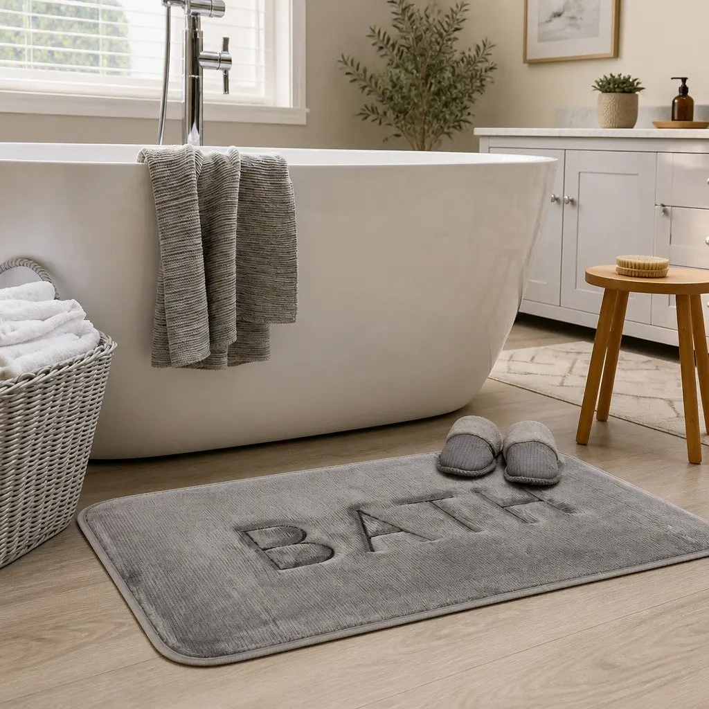 Bath Rug Mat Memory Foam Extra Thick Non-Slip Absorbent 60 x 40 cm Grey
