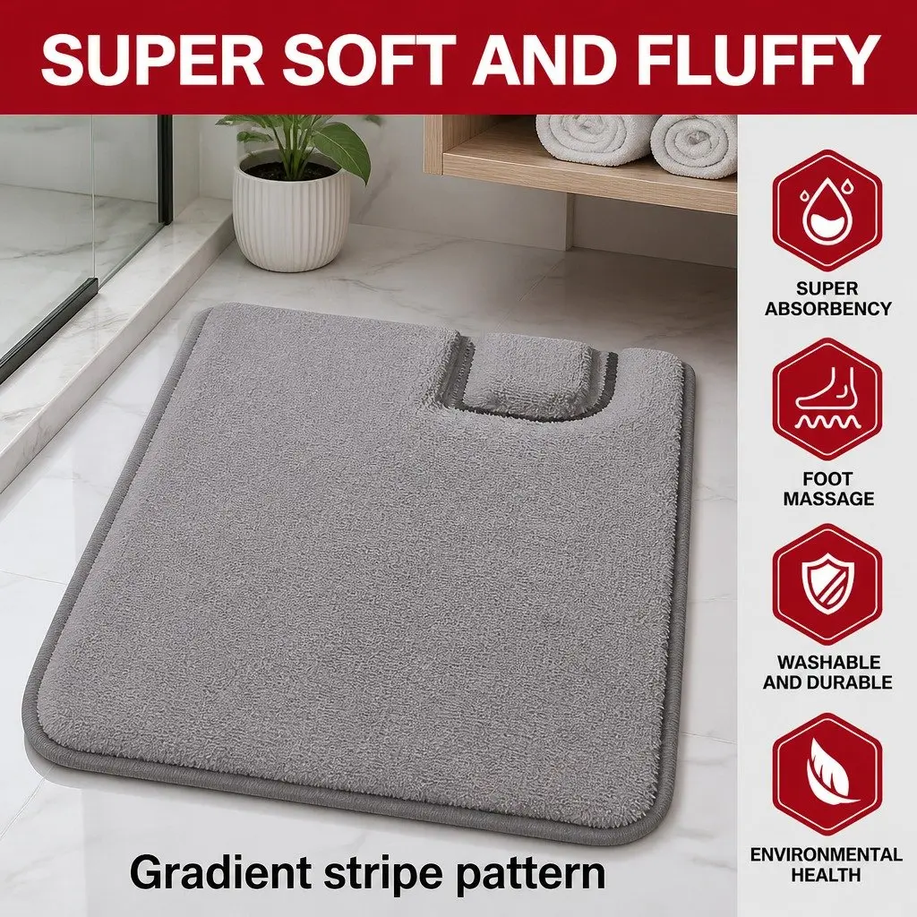 Bath Rug Mat Memory Foam Extra Thick Non-Slip Absorbent 60 x 40 cm Grey