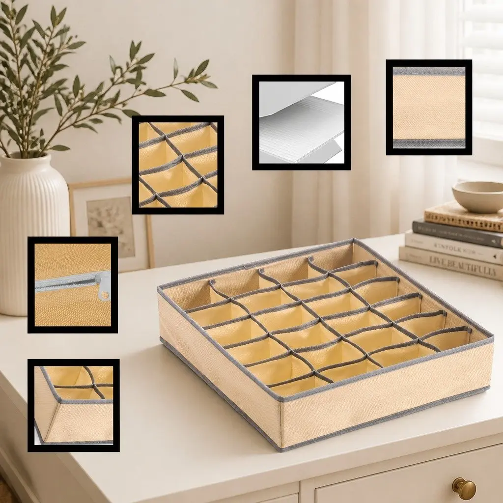 Fabric Drawer Organizer Boxes Set of 2 Foldable Non-Woven Beige 34 x 30 x 10 cm