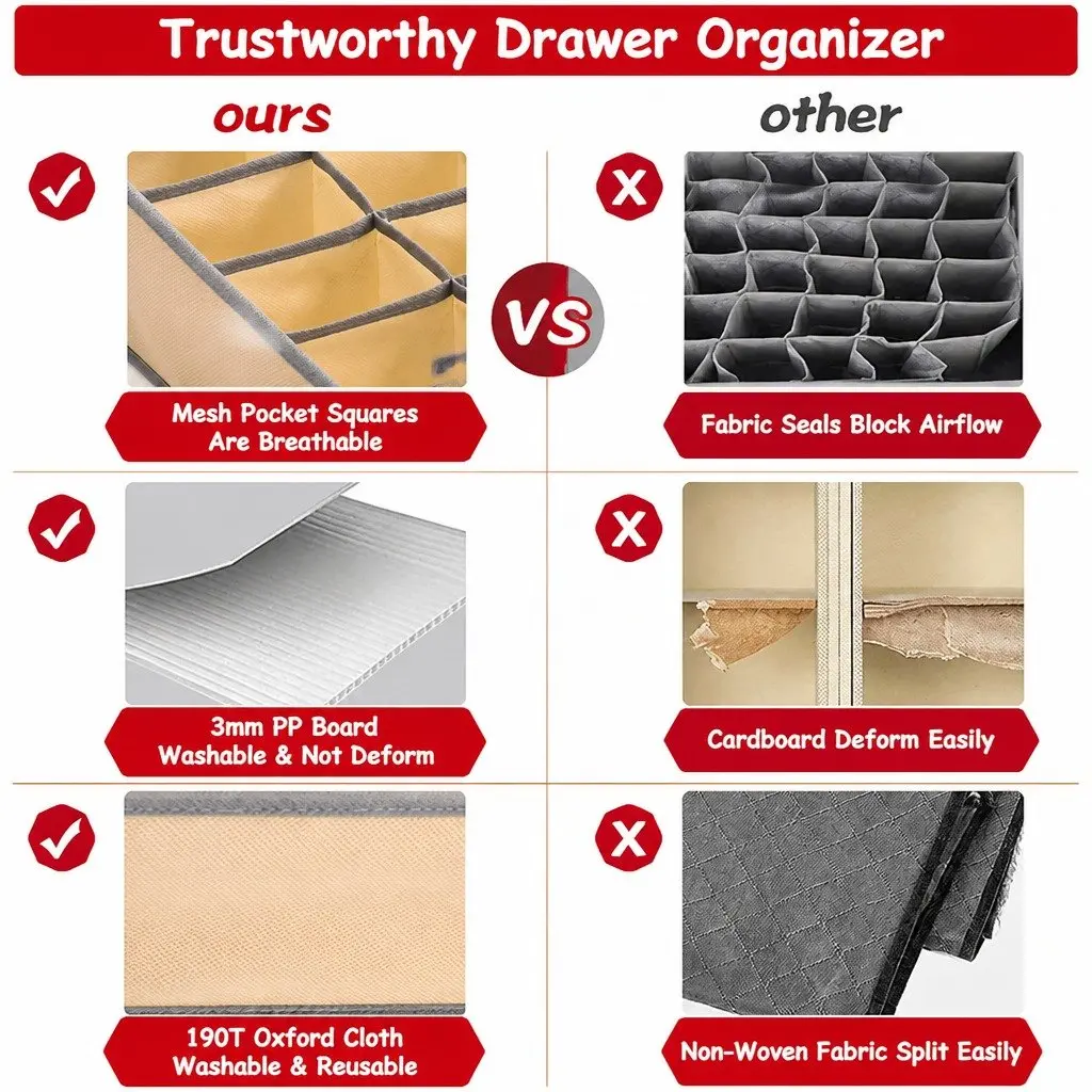 Fabric Drawer Organizer Boxes Set of 2 Foldable Non-Woven Beige 34 x 30 x 10 cm
