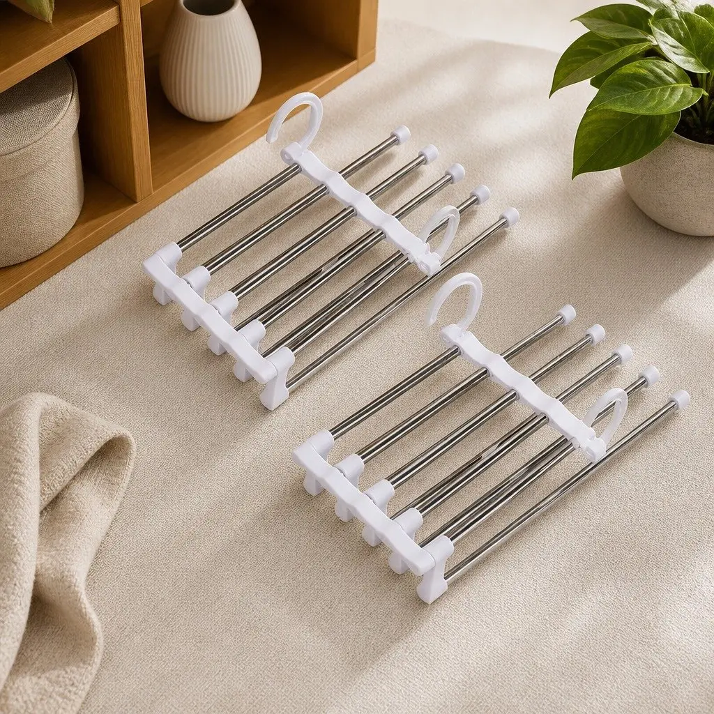 2 Pack Stainless Steel Adjustable 5 in 1 Pants Hangers Non-Slip Space Saving