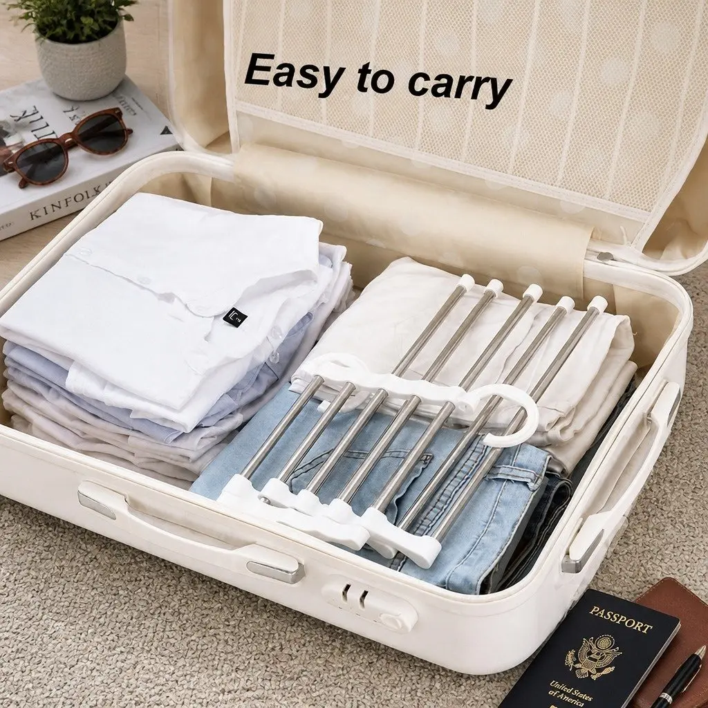 2 Pack Stainless Steel Adjustable 5 in 1 Pants Hangers Non-Slip Space Saving