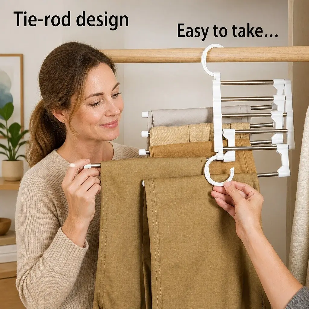2 Pack Stainless Steel Adjustable 5 in 1 Pants Hangers Non-Slip Space Saving