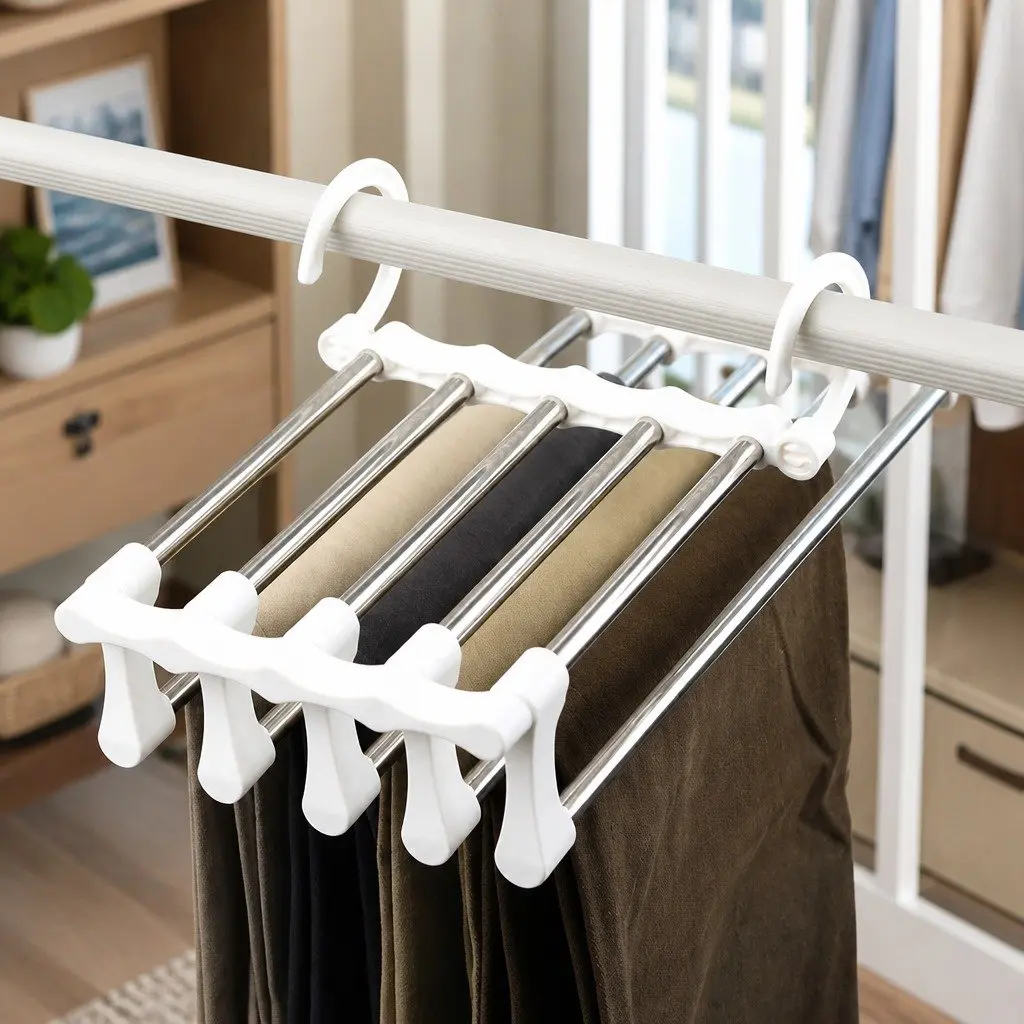 2 Pack Stainless Steel Adjustable 5 in 1 Pants Hangers Non-Slip Space Saving