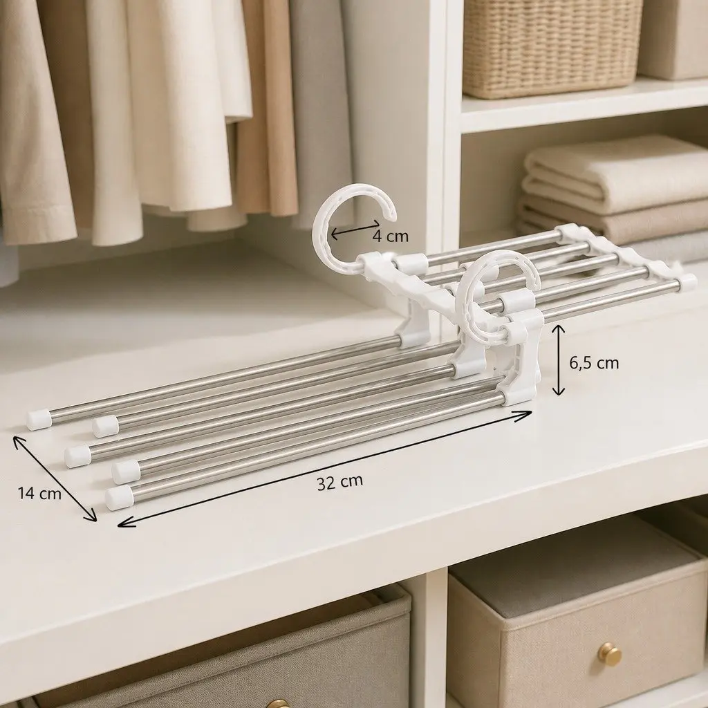 2 Pack Stainless Steel Adjustable 5 in 1 Pants Hangers Non-Slip Space Saving