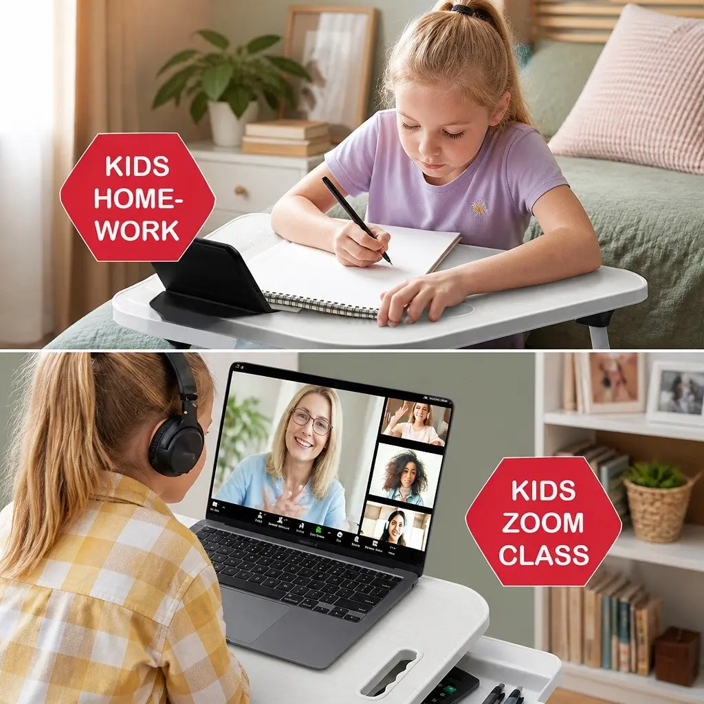 Laptop Bed Desk Foldable Portable Writing Table Storage Space Adults Kids Home