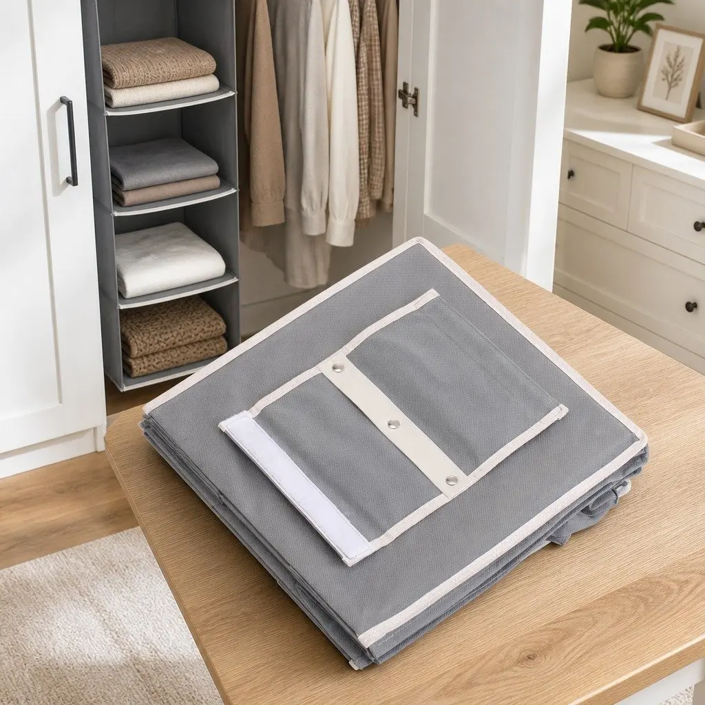 Hanging Closet Organizer 5-Tier Shelf Storage Clothes Foldable Grey 2 Pack