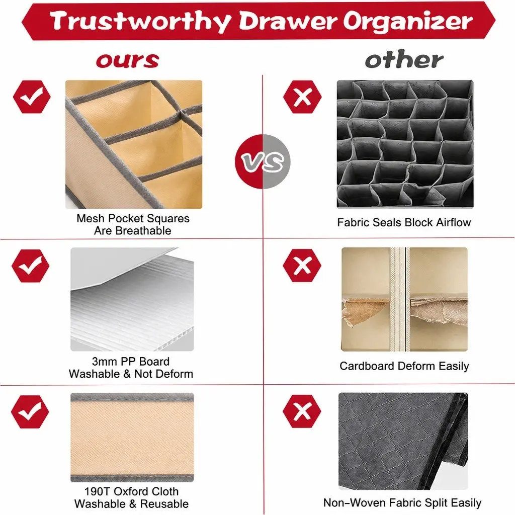 Fabric Drawer Organizer Storage Boxes Set of 4 Foldable Beige Non-woven Fabric 64 x 10 x 6 cm