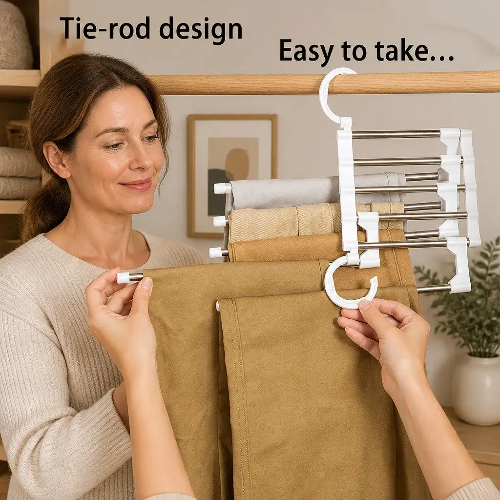 Pants Hangers Stainless Steel Adjustable 5-in-1 Non-Slip Closet Storage 4 Pack