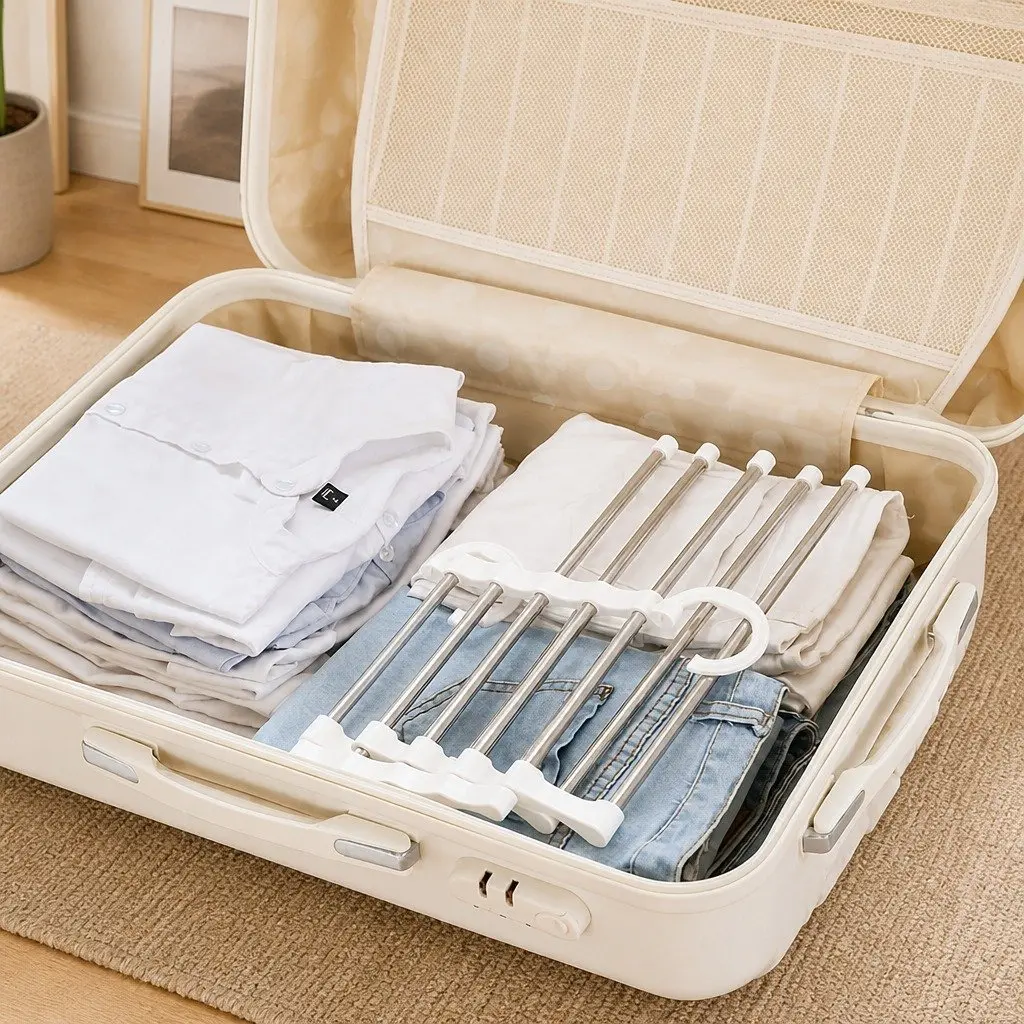 Pants Hangers Stainless Steel Adjustable 5-in-1 Non-Slip Space Saving 6 Piece