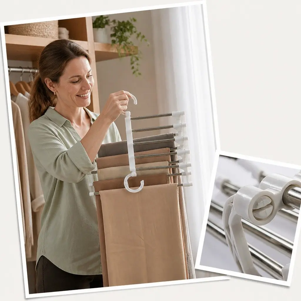 Pants Hangers Stainless Steel Adjustable 5-in-1 Non-Slip Space Saving 6 Piece