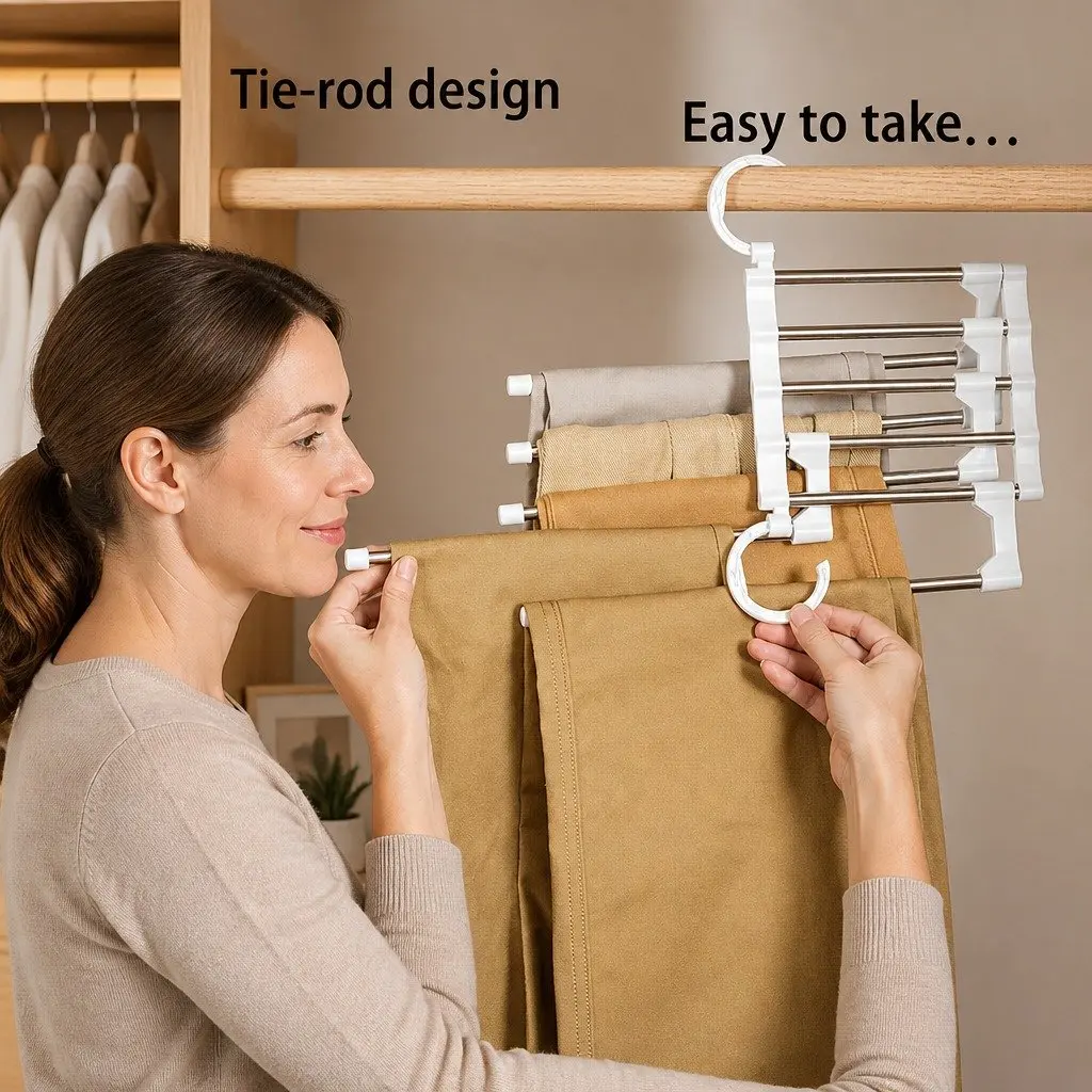 Pants Hangers Stainless Steel Adjustable 5-in-1 Non-Slip Space Saving 6 Piece