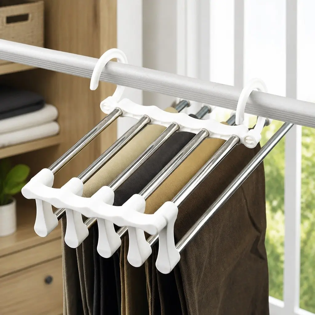 Pants Hangers Stainless Steel Adjustable 5-in-1 Non-Slip Space Saving 6 Piece